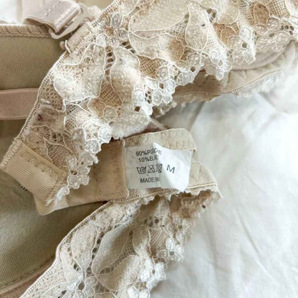 SHEIN Lace Push Up Underwire Bra Ivory Beige Medium Women’s Size C Cup